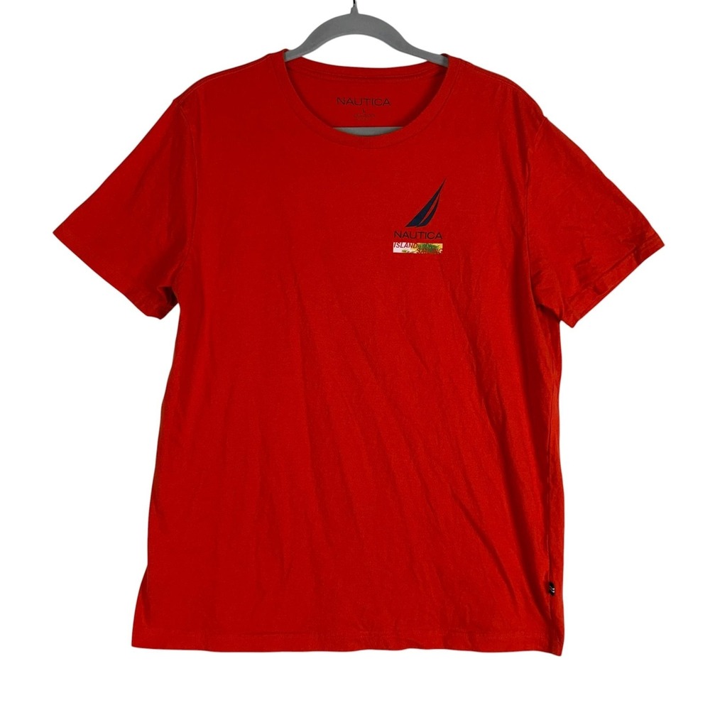 Nautica Shirt Mens Large Red Sailing Lonely Lei Lounge Hawaiian Graphic Tee